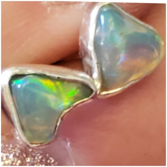 Genuine, Colorful Polished Ethiopian Opal Earrings - Picture 2 of 5